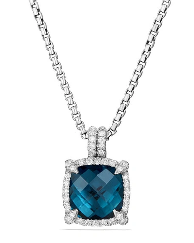 Shop David Yurman 9mm Chatelaine Hampton Blue Topaz Pendant Necklace With Diamonds