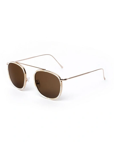 Shop Illesteva Aviator Metal & Acetate Sunglasses In Cream/brown