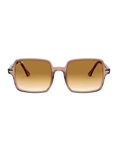 Shop Ray Ban Square Acetate Sunglasses In Transparent Brown