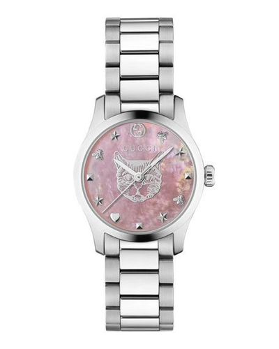 Shop Gucci 27mm G-timeless Bracelet Watch W/ Feline, Pink