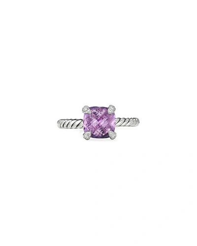 Shop David Yurman Chatelaine Cushion Ring With Gemstone And Diamonds In Silver, 8mm In Amethyst