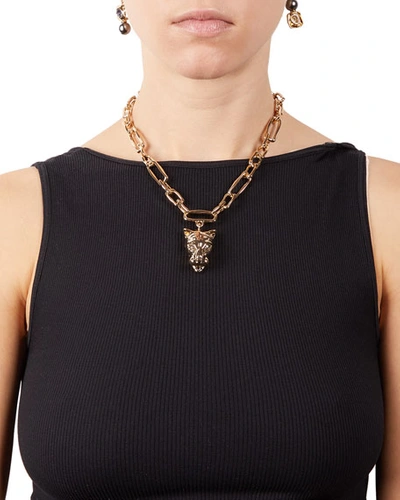 Shop Alexis Bittar Panther Head Chain Link Necklace In Gold