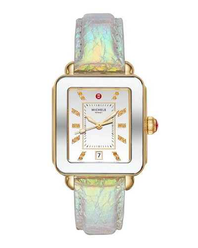 Shop Michele Deco Sport Two-tone Gold-tone Topaz Dial Watch