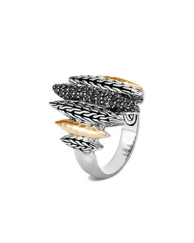 Shop John Hardy Classic Chain Mixed-spear Ring W/ 18k Gold & Black Spinel In Black Sapphire