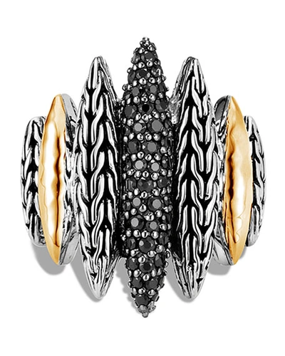Shop John Hardy Classic Chain Mixed-spear Ring W/ 18k Gold & Black Spinel In Black Sapphire