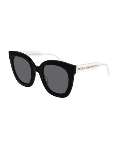Shop Gucci Colorblock Acetate Square Sunglasses In Black