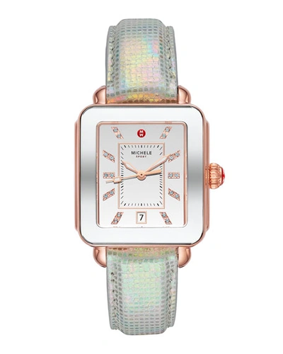 Shop Michele Deco Sport Pink Gold-tone Aqua Topaz Dial Watch, Pink Gold In Pink/gold