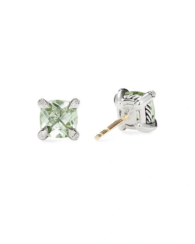 Shop David Yurman Chatelaine Stud Earrings With Gemstsones And Diamonds In Silver, 6mm In Prasiolite