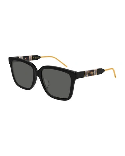 Shop Gucci Square Web Temples Sunglasses In Black
