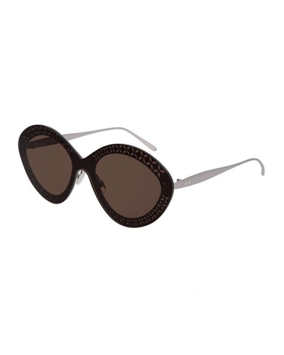 Shop Alaïa Round Shield Metal Sunglasses In Ruthenium