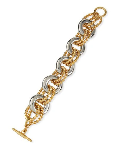 Shop Kenneth Jay Lane Two-tone Circle-link Chain Bracelet In Multi