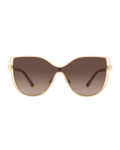 Shop Dolce & Gabbana Metal Butterfly Shield Sunglasses W/ Logo Print Lens In Brown