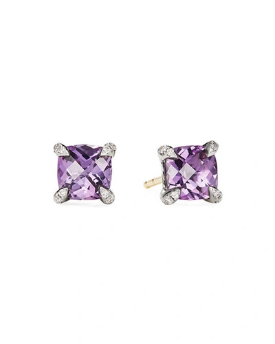 Shop David Yurman Chatelaine Stud Earrings With Gemstsones And Diamonds In Silver, 6mm In Amethyst