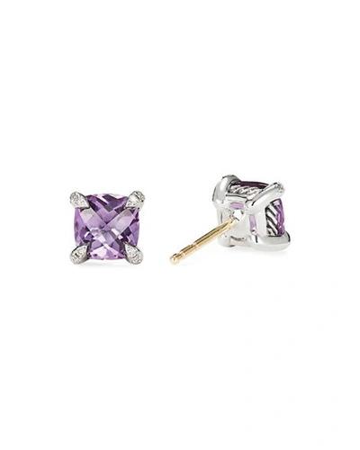 Shop David Yurman Chatelaine Stud Earrings With Gemstsones And Diamonds In Silver, 6mm In Amethyst