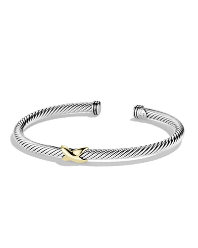 Shop David Yurman Cable Station Bracelet In Silver With 18k Gold, 4mm In Two Tone