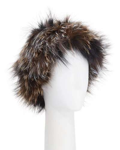 Shop Gorski Fox Fur Knit Headband In Blue/brown