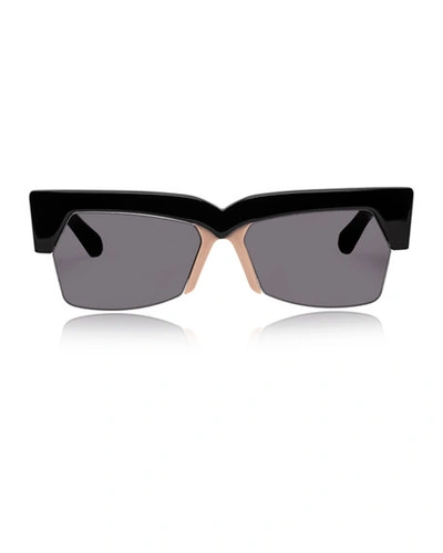 Shop Karen Walker Ezra Semi-rimless Cat-eye Sunglasses In Black/blush/smoke