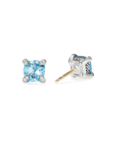 Shop David Yurman Chatelaine Stud Earrings With Gemstsones And Diamonds In Silver, 6mm In Blue Topaz