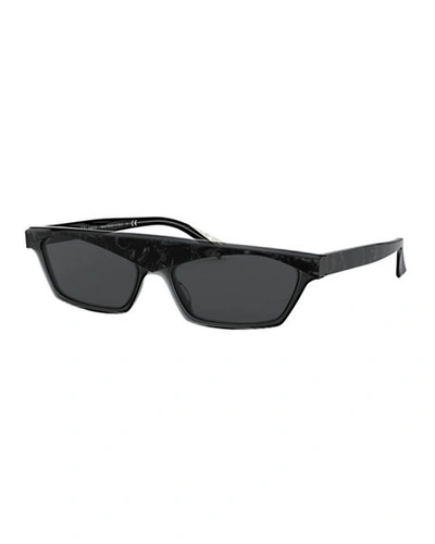 Shop Alain Mikli Slim Rectangle Acetate Sunglasses In Black