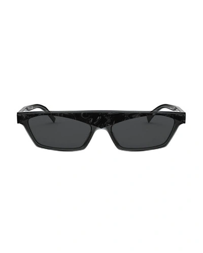 Shop Alain Mikli Slim Rectangle Acetate Sunglasses In Black