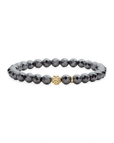 Shop Lagos Caviar Icon Beaded Stretch Bracelet In Hematite