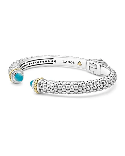 Shop Lagos 8mm Sterling Silver Caviar Hinge Cuff Bracelet In Turquoise