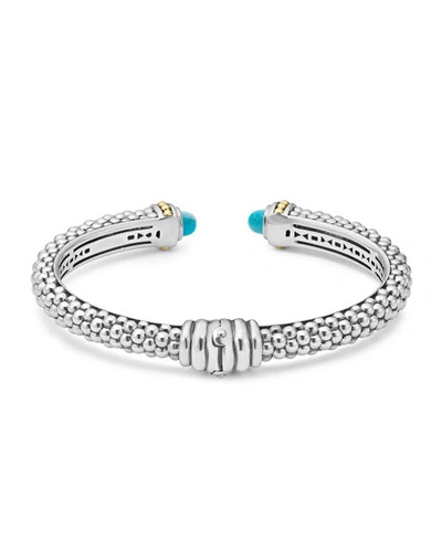 Shop Lagos 8mm Sterling Silver Caviar Hinge Cuff Bracelet In Turquoise