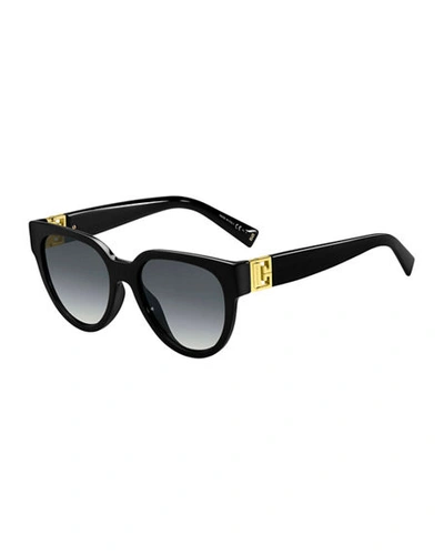 Shop Givenchy Round Acetate Sunglasses W/ Cutout Metal Logo In Black