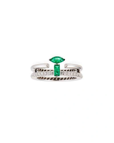 Shop Miseno 18k White Gold Double-row Diamond And Emerald Engagement Ring