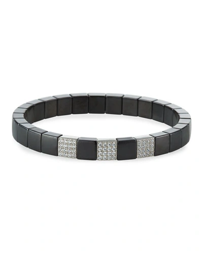 Shop Roberto Demeglio Scacco Black Ceramic Diamond 3-bead Stretch Bracelet