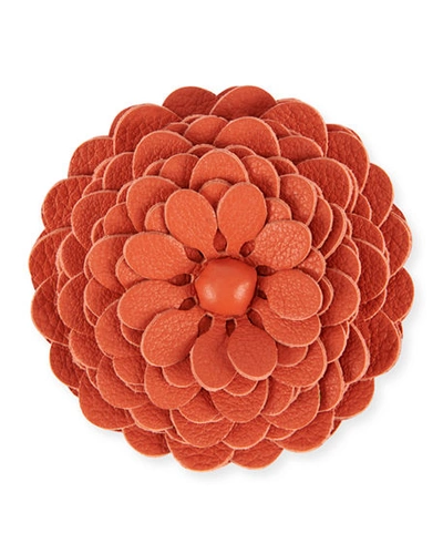Shop Loewe Leather Flower Brooch In Light Orange