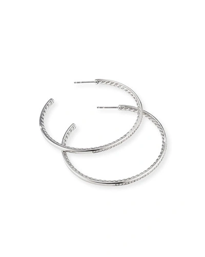 Shop David Yurman Large Hoop Earrings W/ Pave Diamonds In White/silver