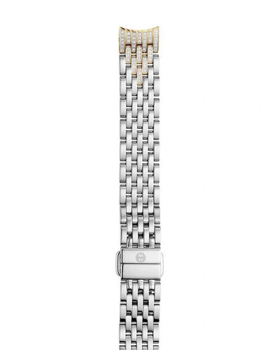 Shop Michele 14mm Sidney Classic 7-link Taper Two-tone Bracelet W/ Diamonds In Silver