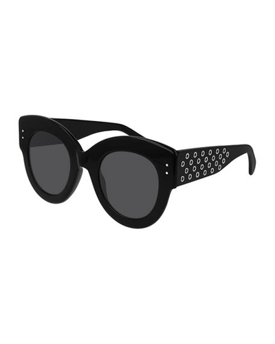 Shop Alaïa Round Studded Acetate Sunglasses In Black