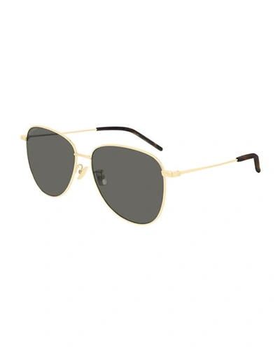 Shop Saint Laurent Semi-round Metal Aviator Sunglasses In Gold