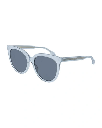 Shop Gucci Colorblock Acetate Cat Eye Sunglasses In Light Blue