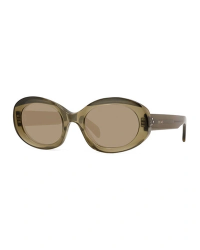 Shop Celine Oval Acetate Sunglasses In Beige
