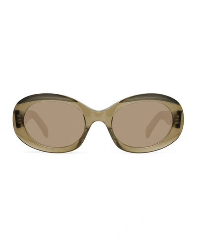 Shop Celine Oval Acetate Sunglasses In Beige