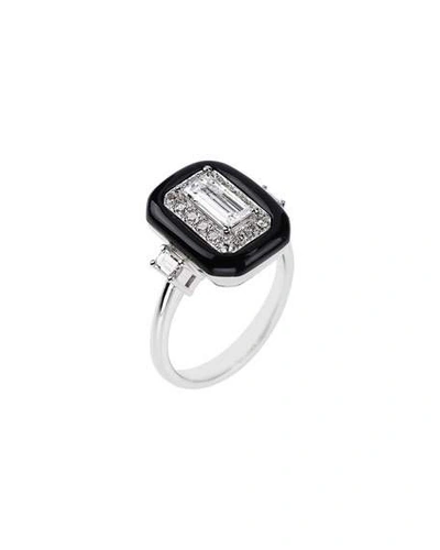 Shop Nikos Koulis 18k White Gold Oui Diamond Black-trim Ring