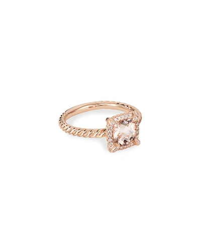 Shop David Yurman Petite Chatelaine Pave Bezel Ring In 18k Rose Gold With Morganite