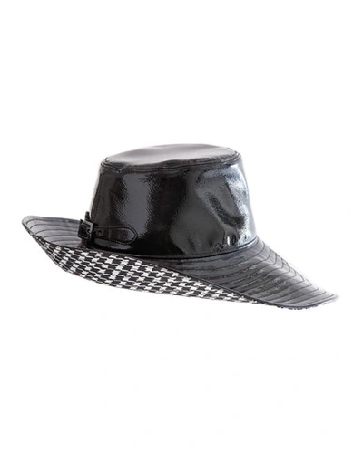 Shop Eric Javits Patent Faux-leather Rain Hat In Black Check