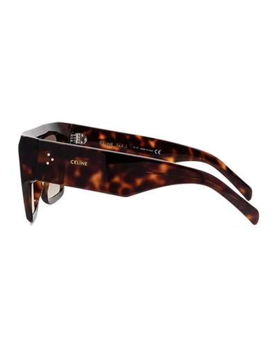 Shop Celine Chunky Rectangle Acetate Sunglasses In Dark Havana