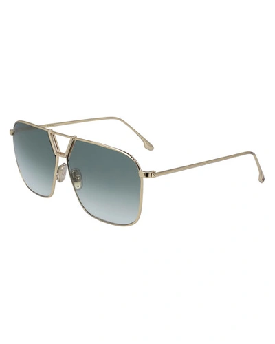 Shop Victoria Beckham Double Bridge Metal Navigator Sunglasses In Gold/sage