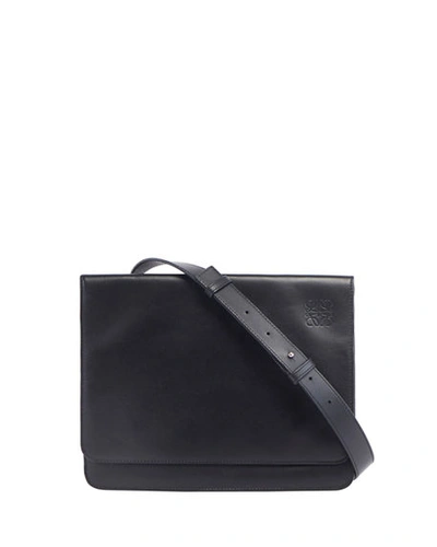 Shop Loewe Men's Flat Leather Messenger Bag In Black