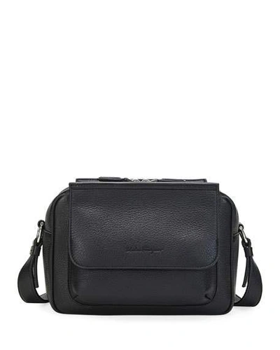 Shop Ferragamo Men's Grained Leather Tornabuoni Shoulder Bag In Black