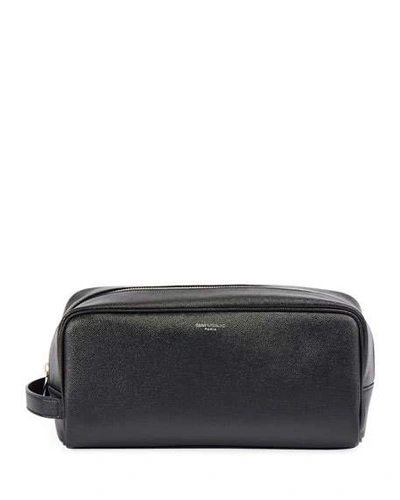 Shop Saint Laurent Men's Leather Toiletry Bag In Black