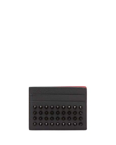 Shop Christian Louboutin Men's Kios Empire Spikes Leather Card Holder In Black