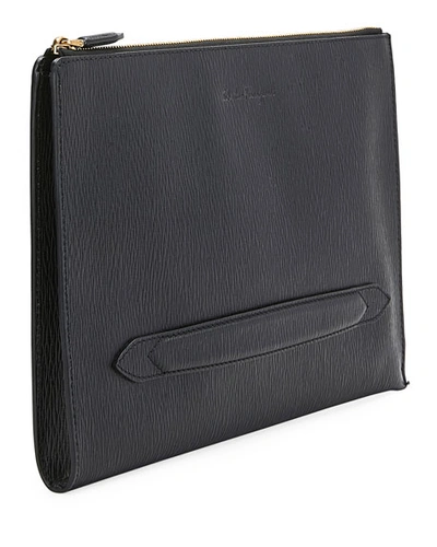Shop Ferragamo Men's Textured Leather Portfolio Briefcase In Blue