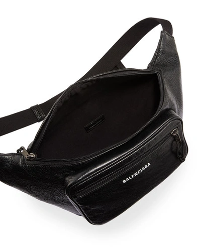 Shop Balenciaga Men's Explorer Lambskin Belt Bag In Black