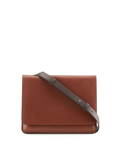 Shop Loewe Men's Flat Leather Messenger Bag In Brown